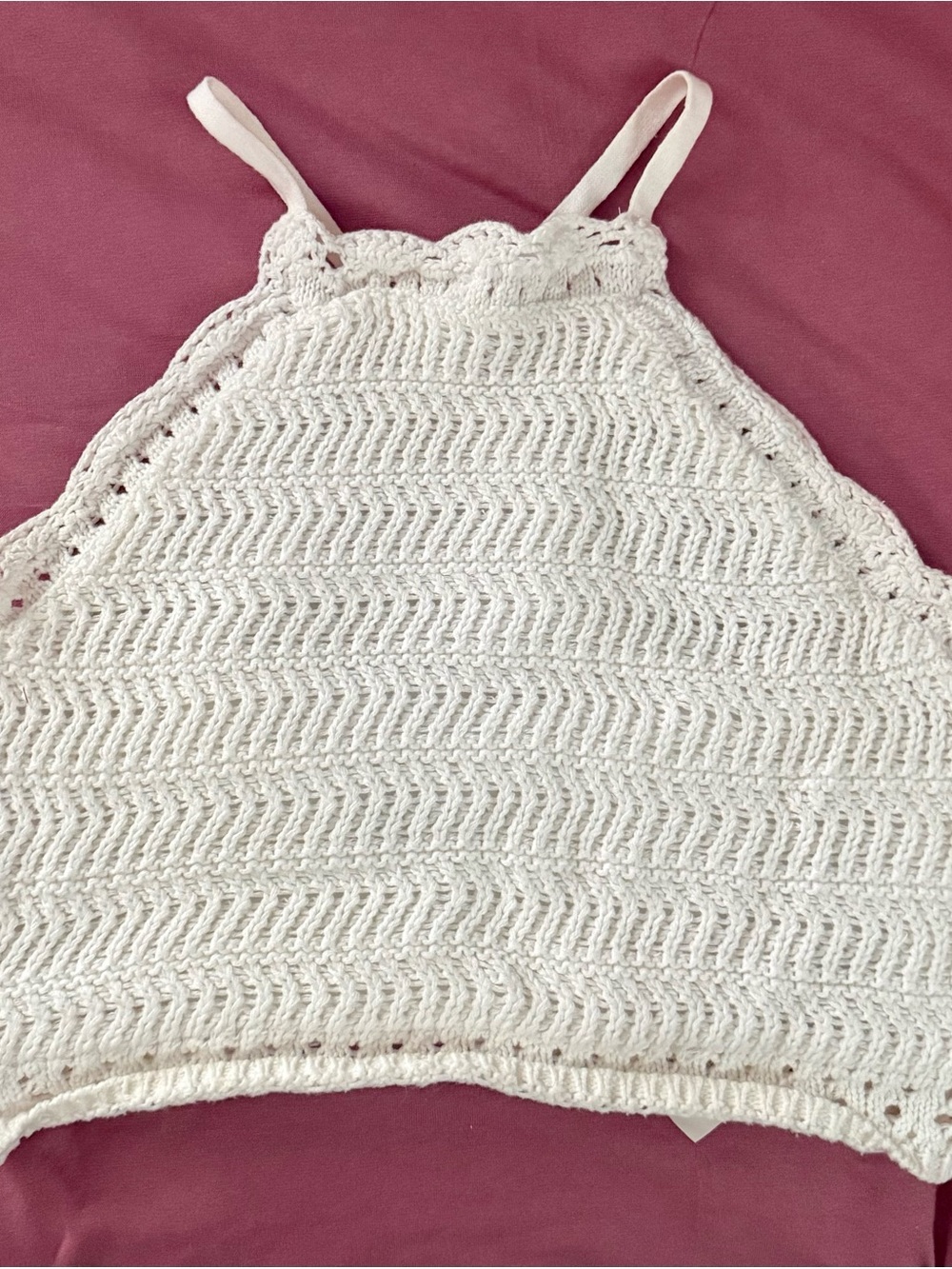 S Hollister White Crochet Halter Crop Top